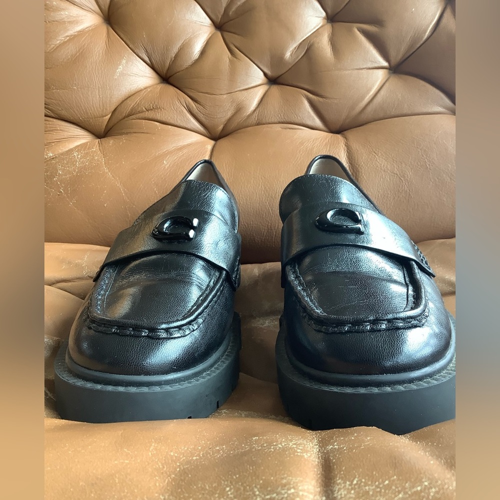 Coach Black Leather Lug-Sole Loafers - Picture 3 of 5